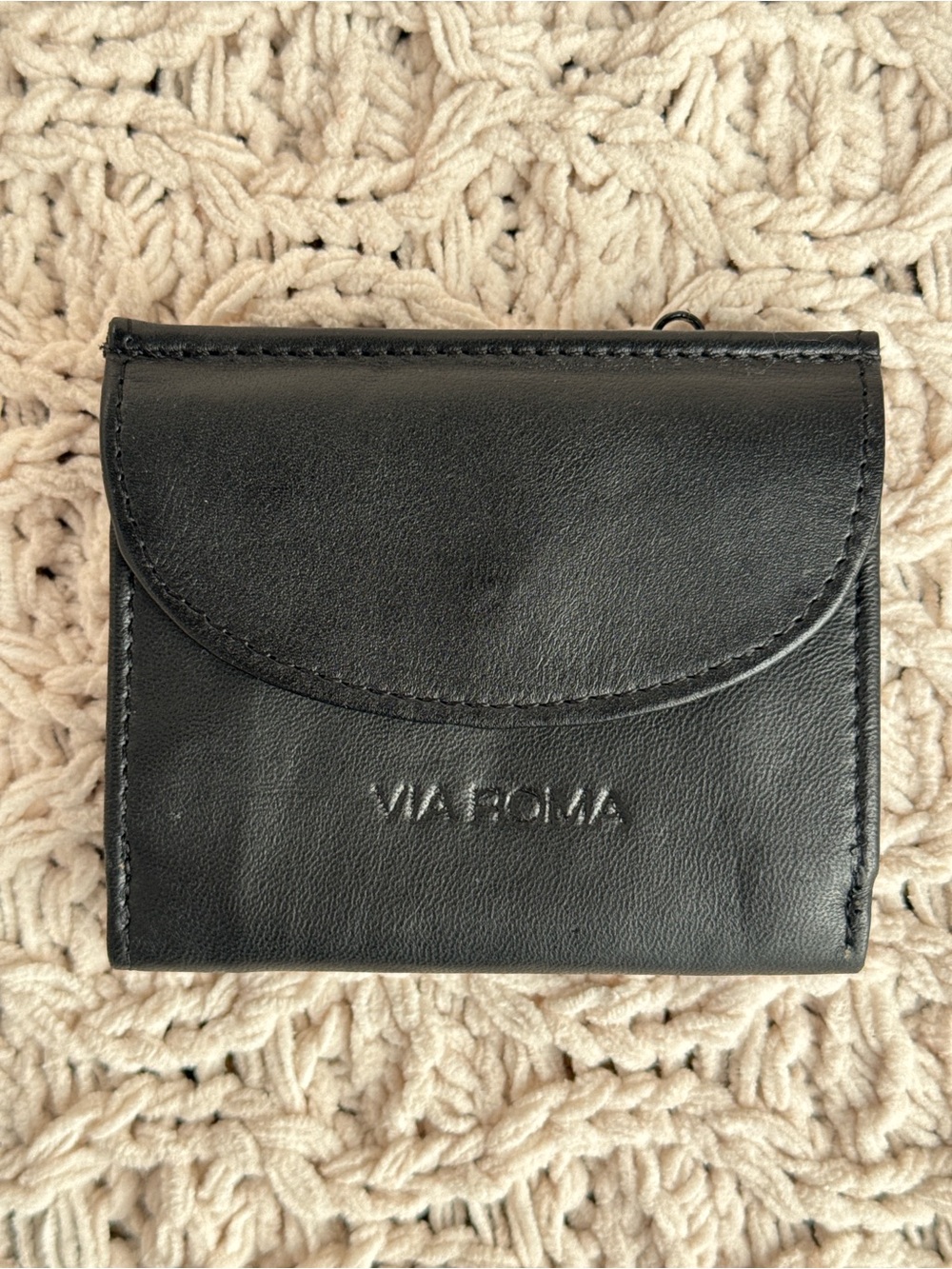 VIA ROMA Black Compact Snap Wallet Coin Pouch